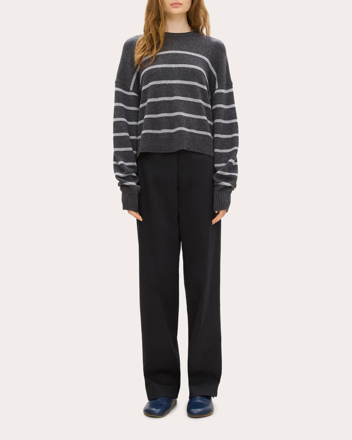 Stripe Cashmere Knit Crewneck Pullover