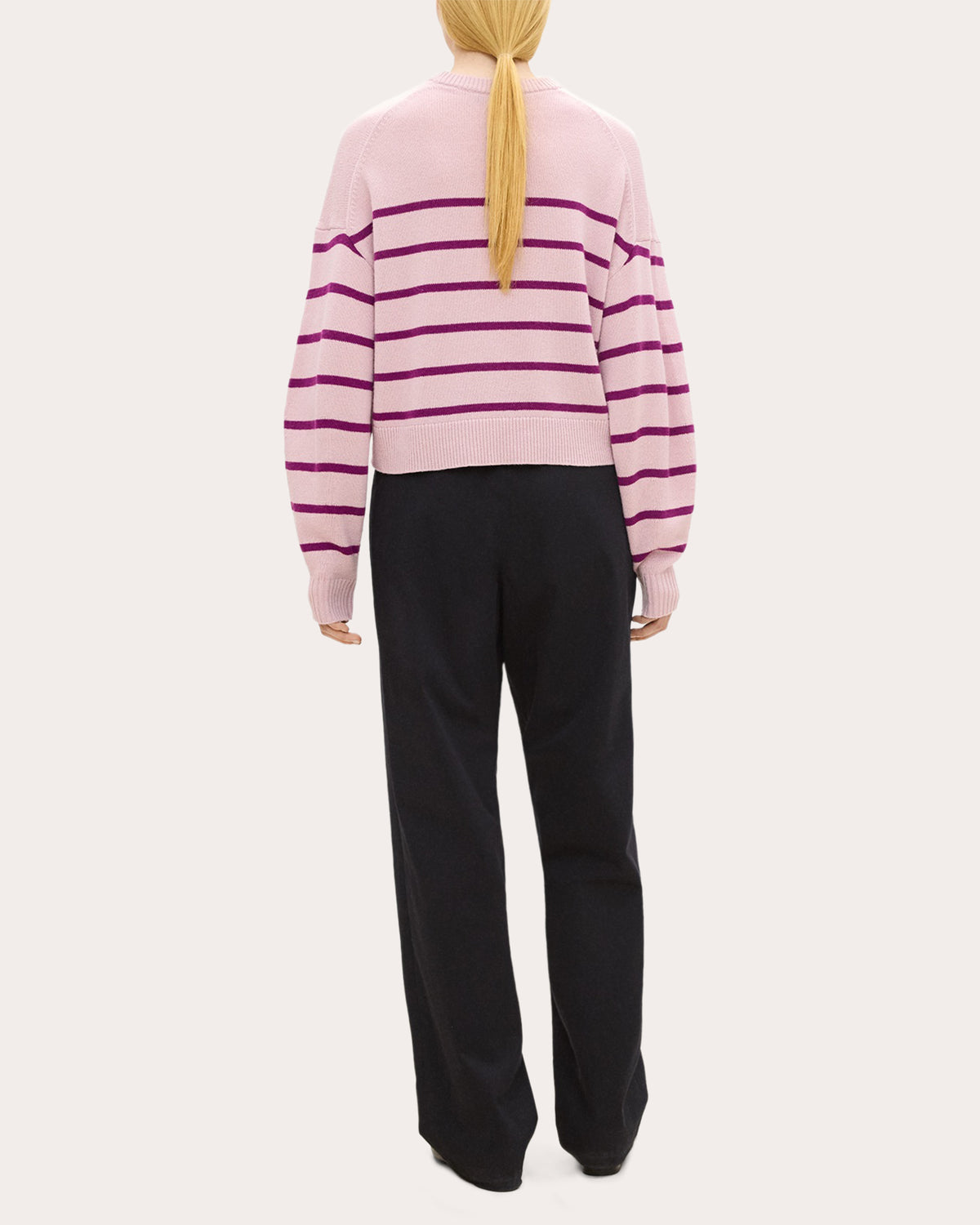 Stripe Cashmere Knit Crewneck Pullover