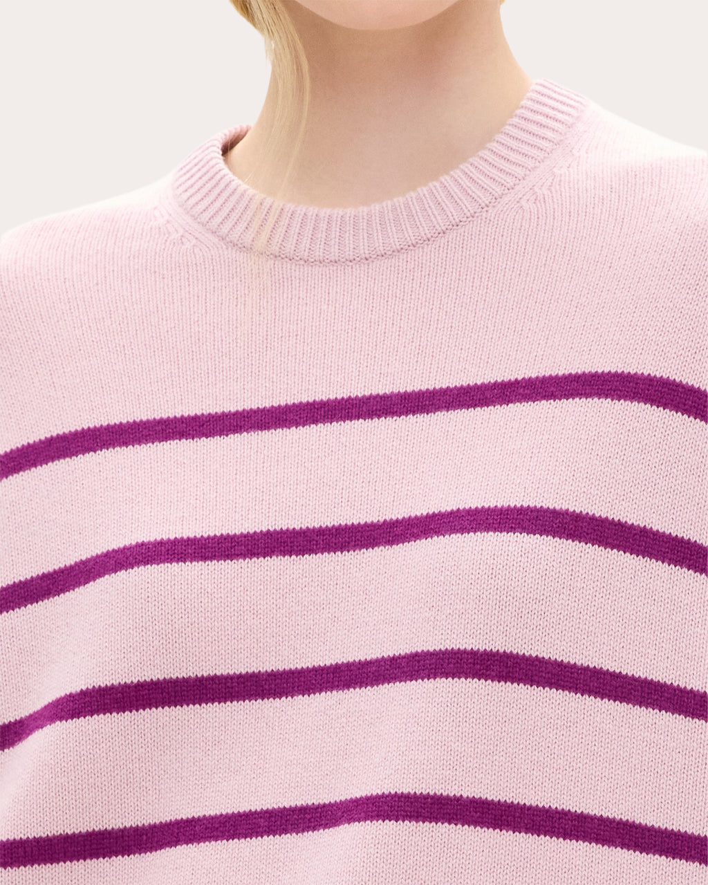 Stripe Cashmere Knit Crewneck Pullover