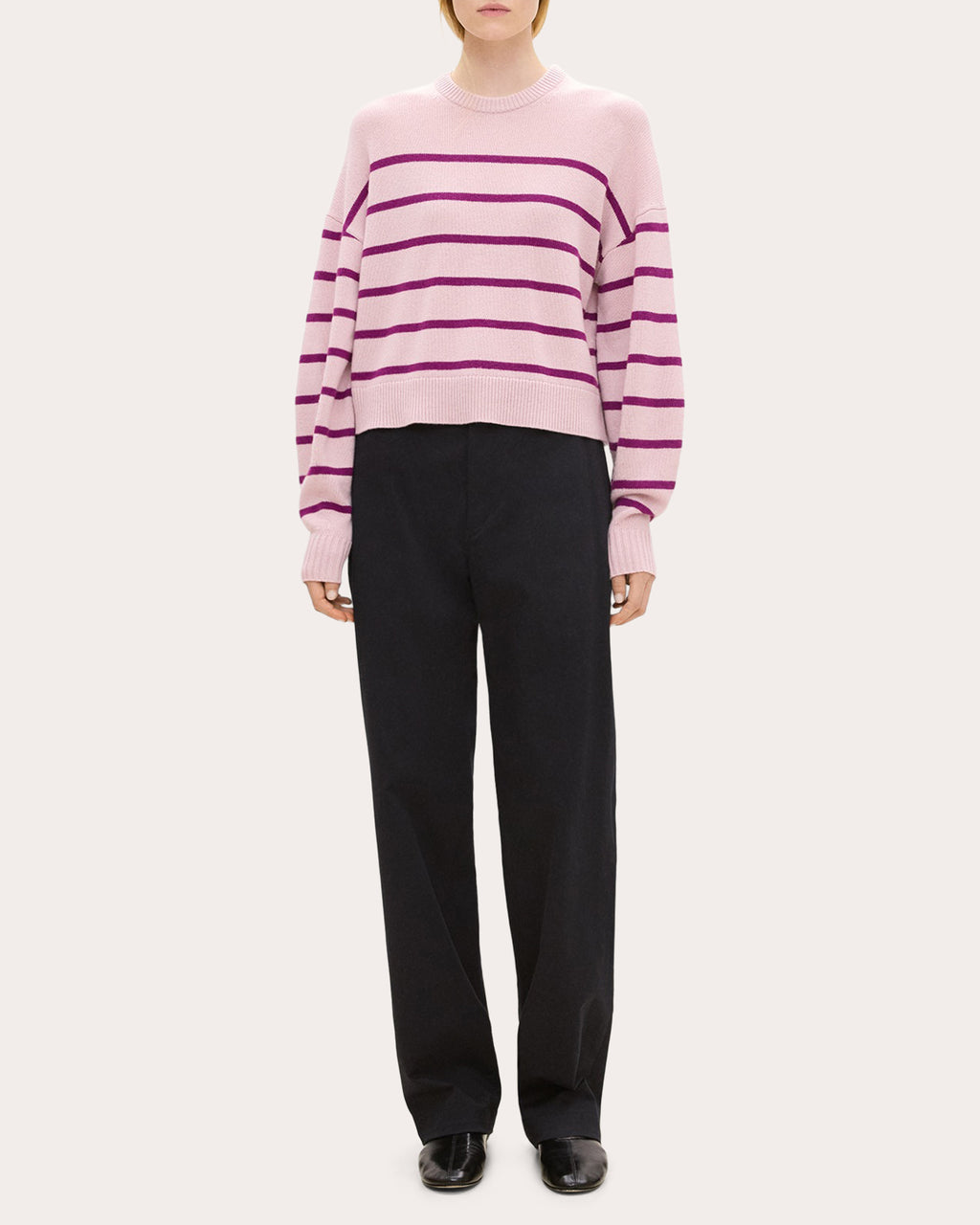 Stripe Cashmere Knit Crewneck Pullover