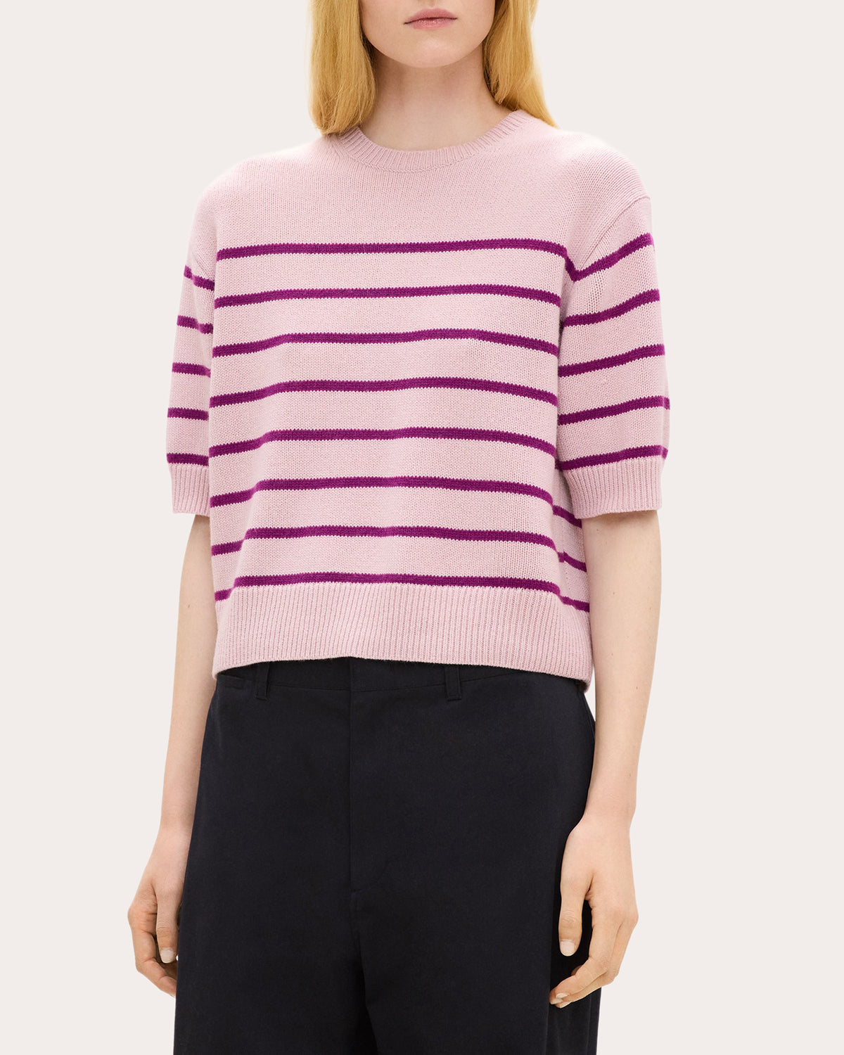 Stripe Cashmere Knit Crewneck T-Shirt