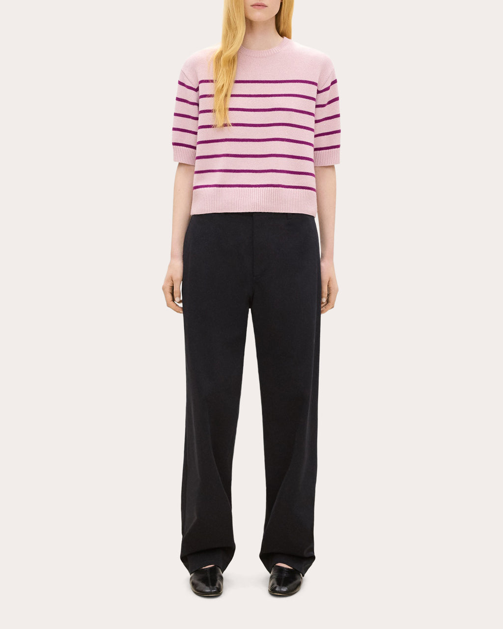 Stripe Cashmere Knit Crewneck T-Shirt