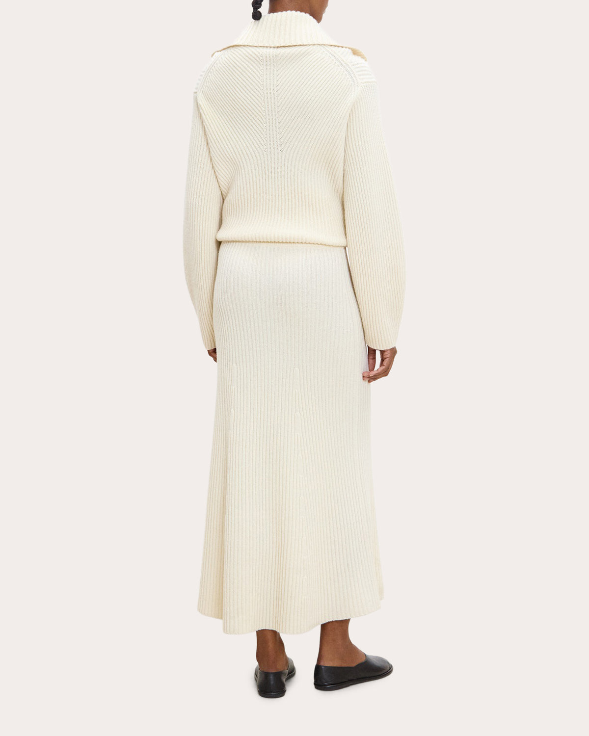 Felted Wool Cashmere Ribbed Midi Skirt