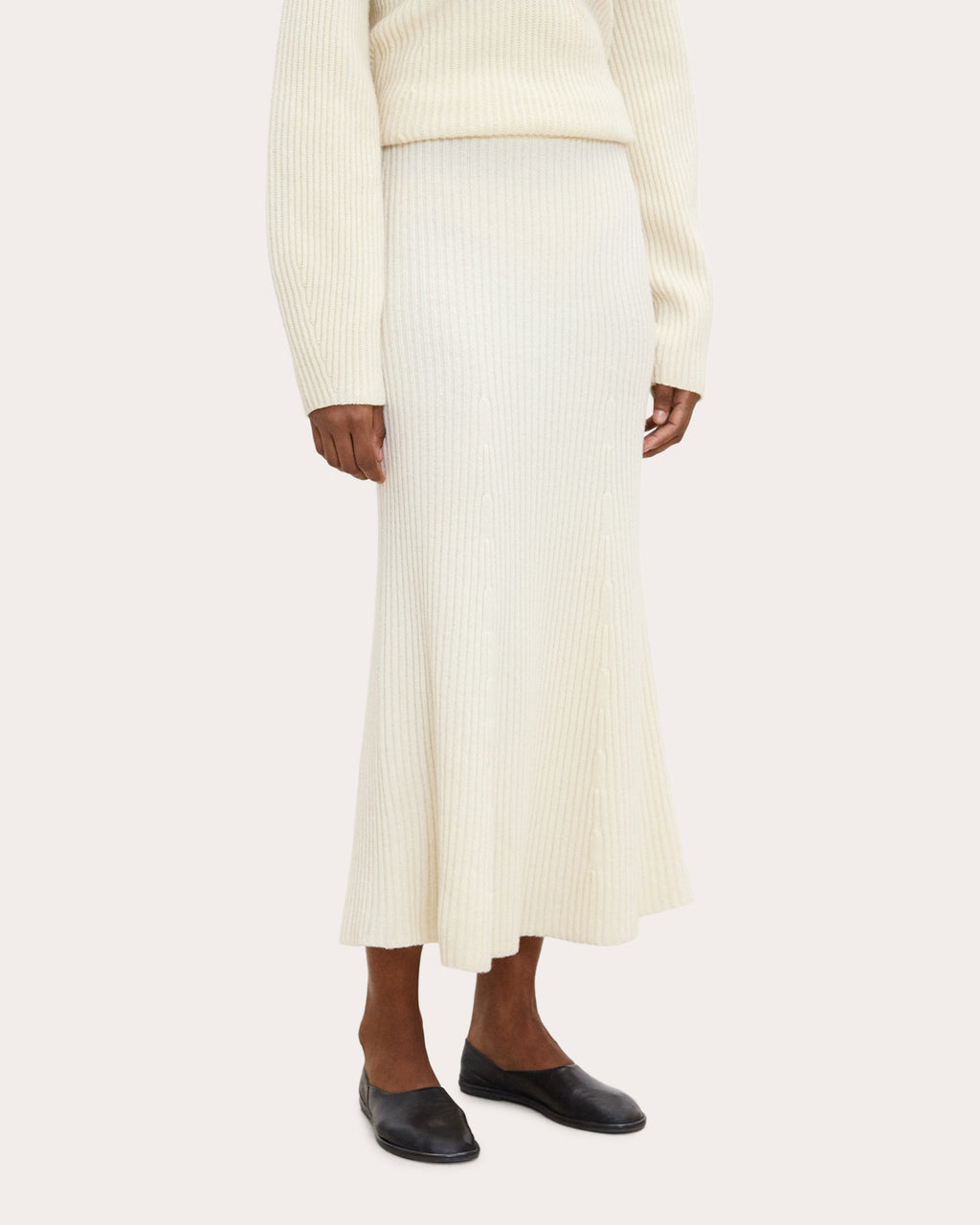 Felted Wool Cashmere Ribbed Midi Skirt