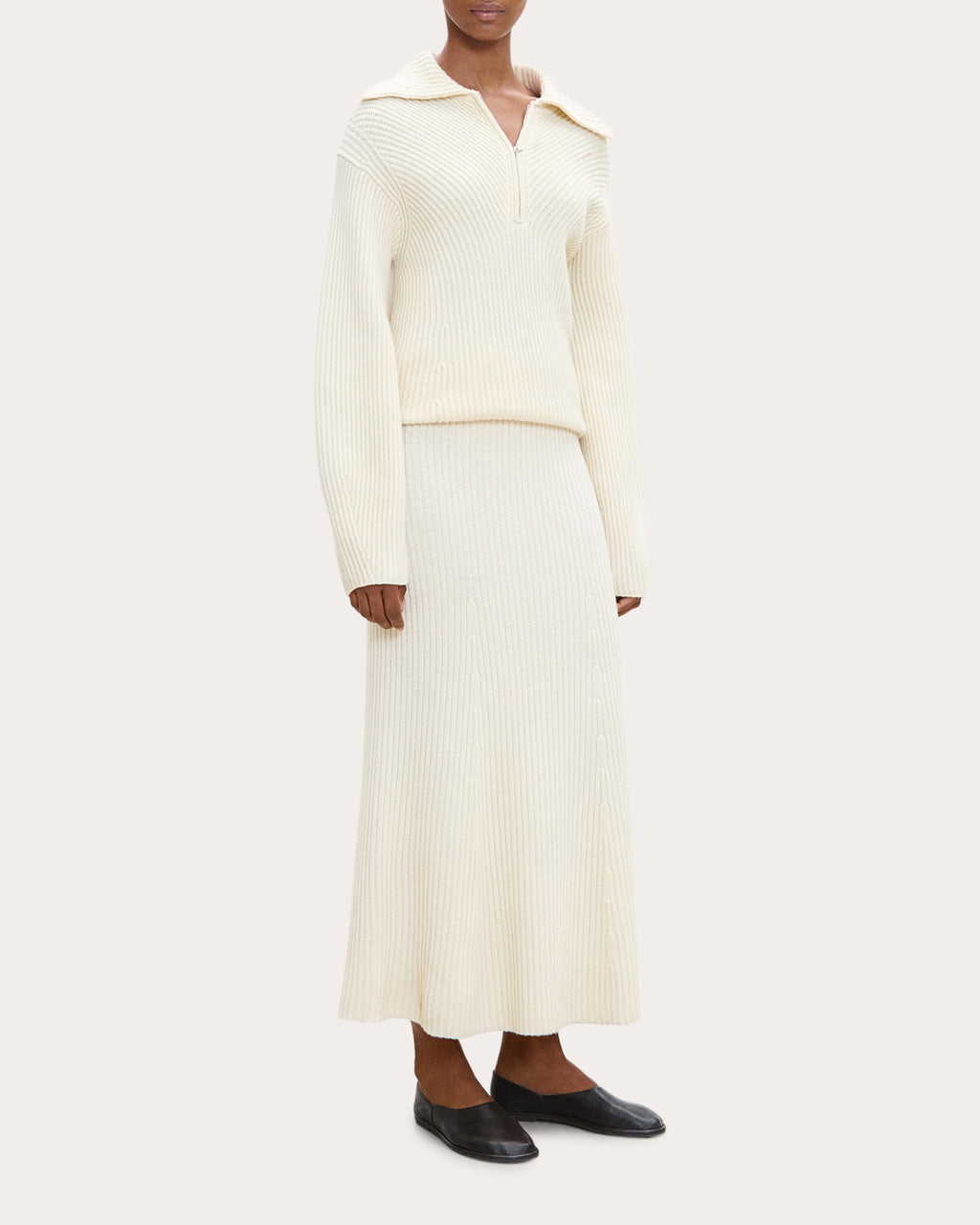 Felted Wool Cashmere Ribbed Midi Skirt
