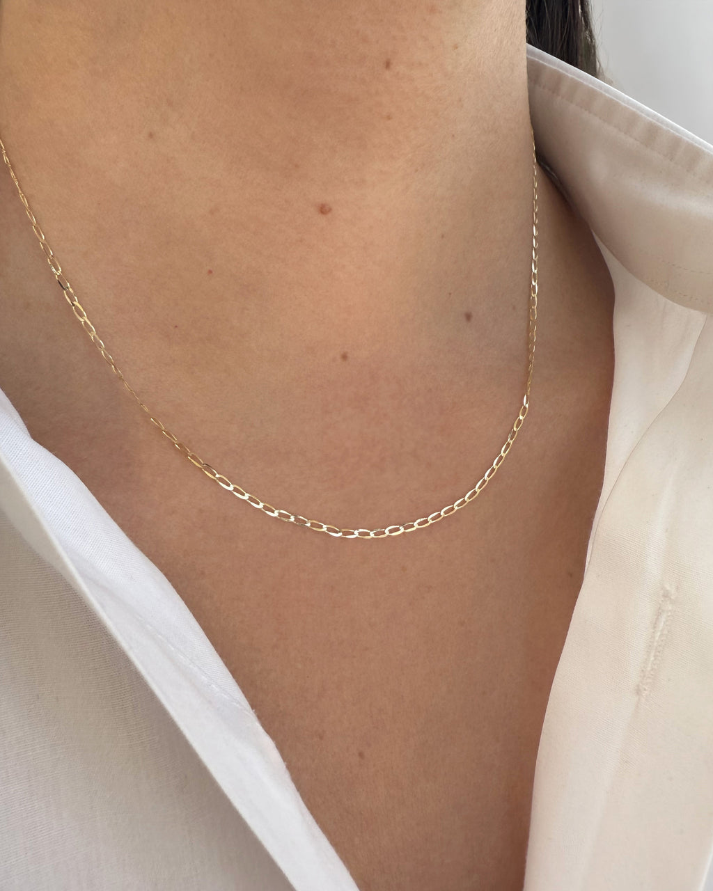 14k Gold Tiny Flat Curb Chain Necklace