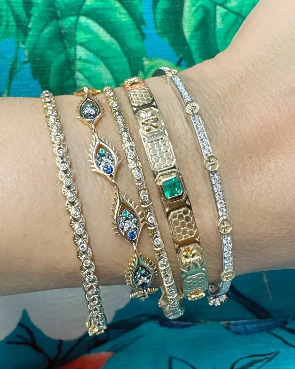 Diamond Two-Tone Honeycomb Bangle
