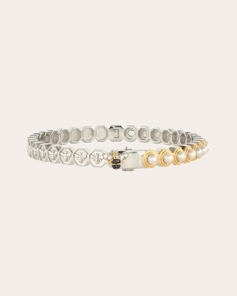 Pearl Two-Tone Honeycomb Bangle