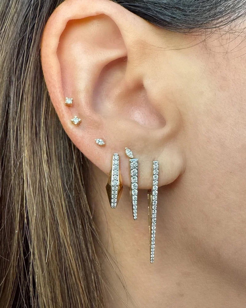Diamond Cutout Elongated V Hoop Earring