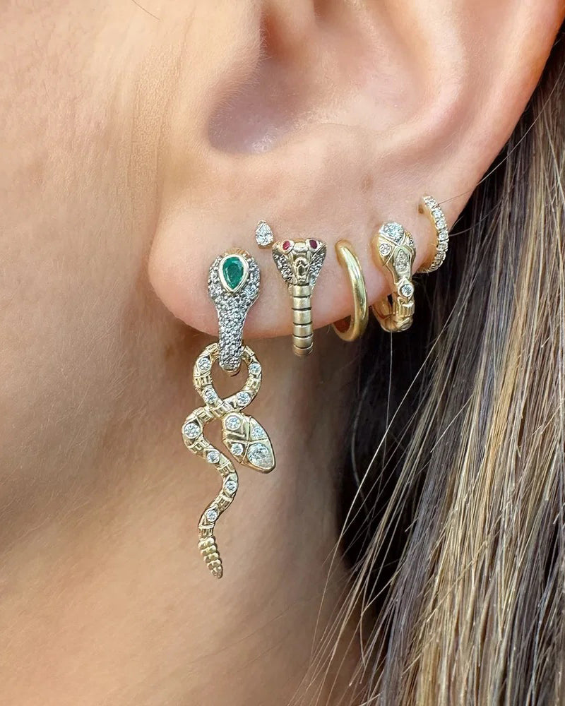 Emerald Diamondback Snake Hoop Earring