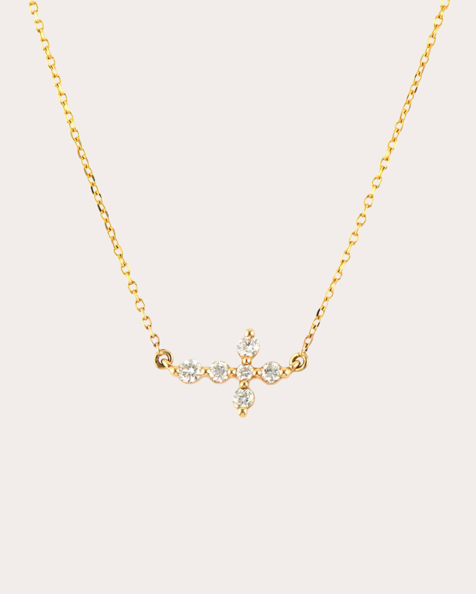 Diamond Sideways Cross Pendant Necklace