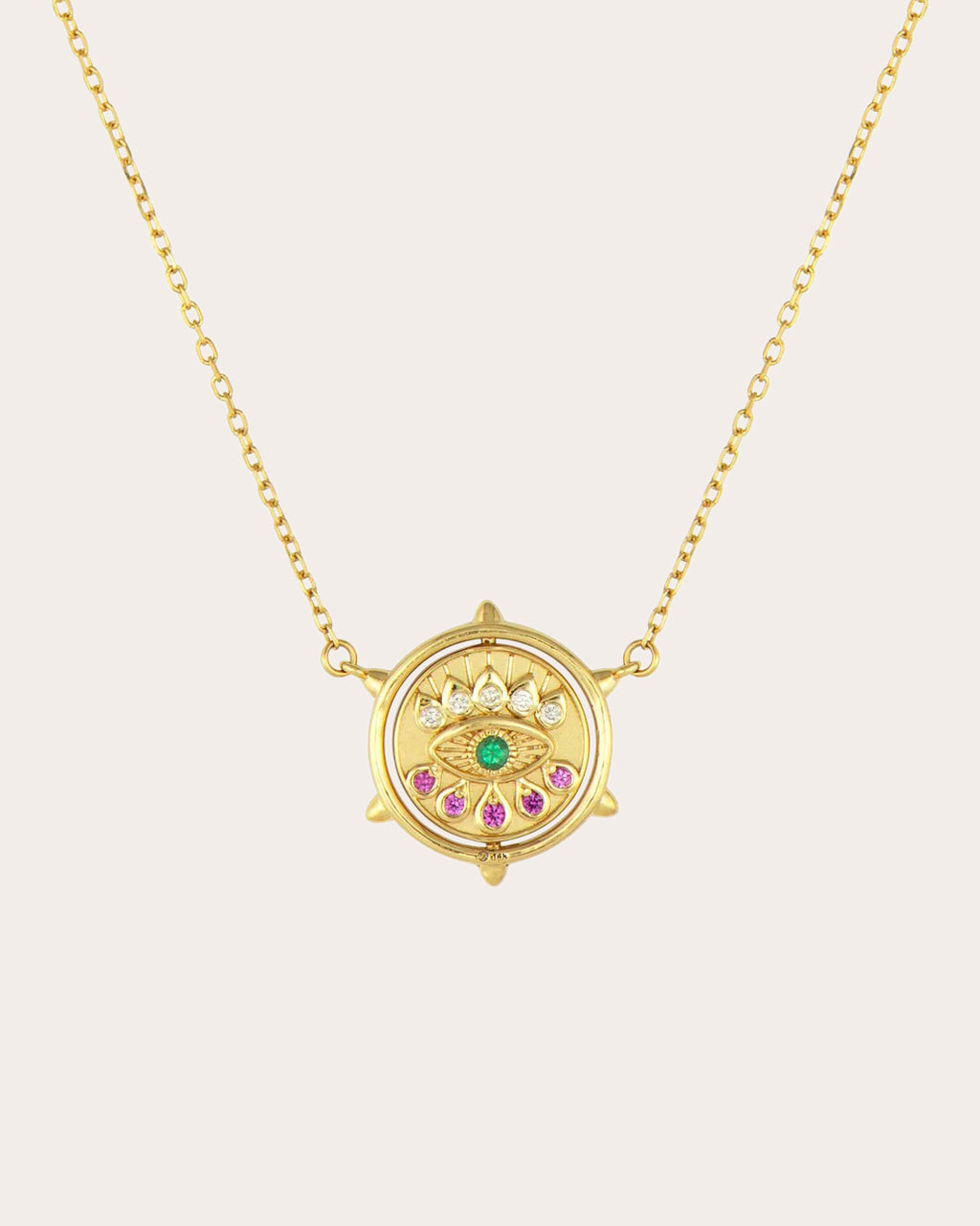 14k Gold Heart & Evil Eye Flip Pendant Necklace