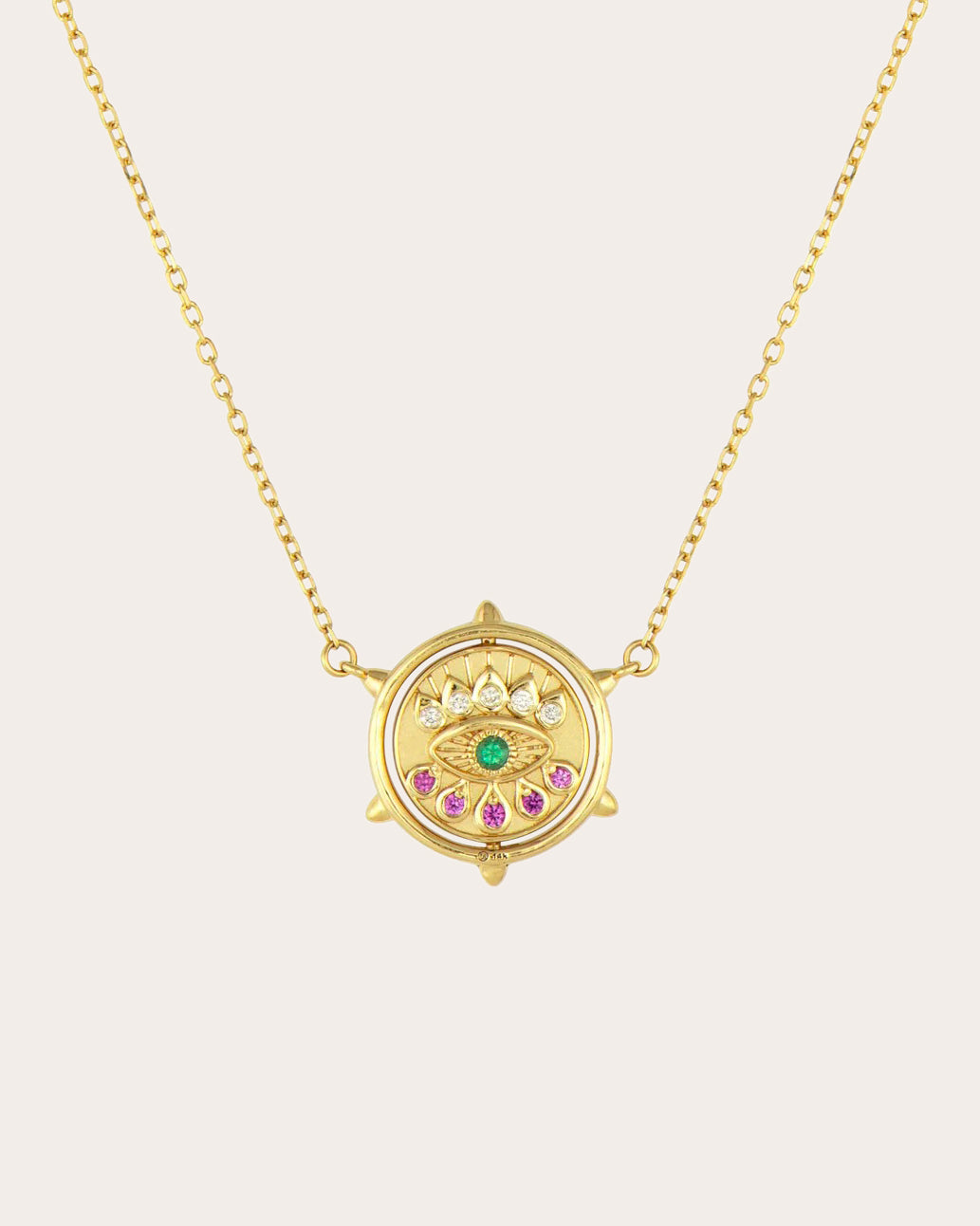 14k Gold Heart & Evil Eye Flip Pendant Necklace