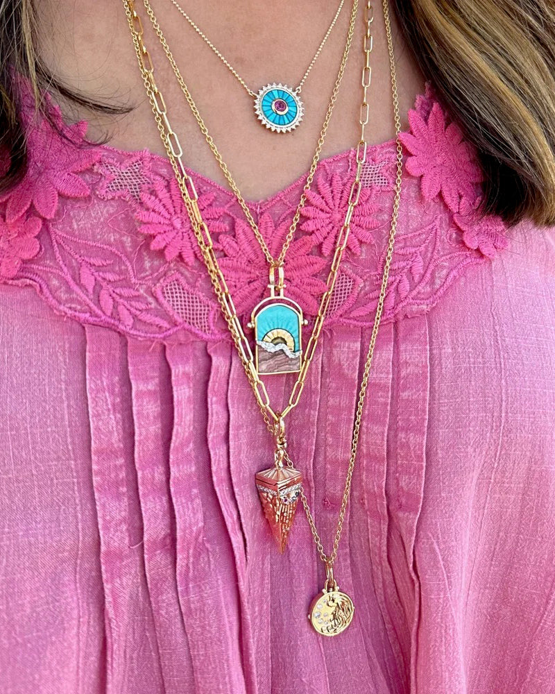 14k Gold Desert Flower Reversible Pendant