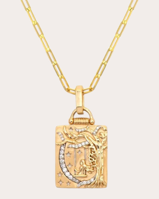 14k Gold Dreaming Tree Reversible Tablet Pendant