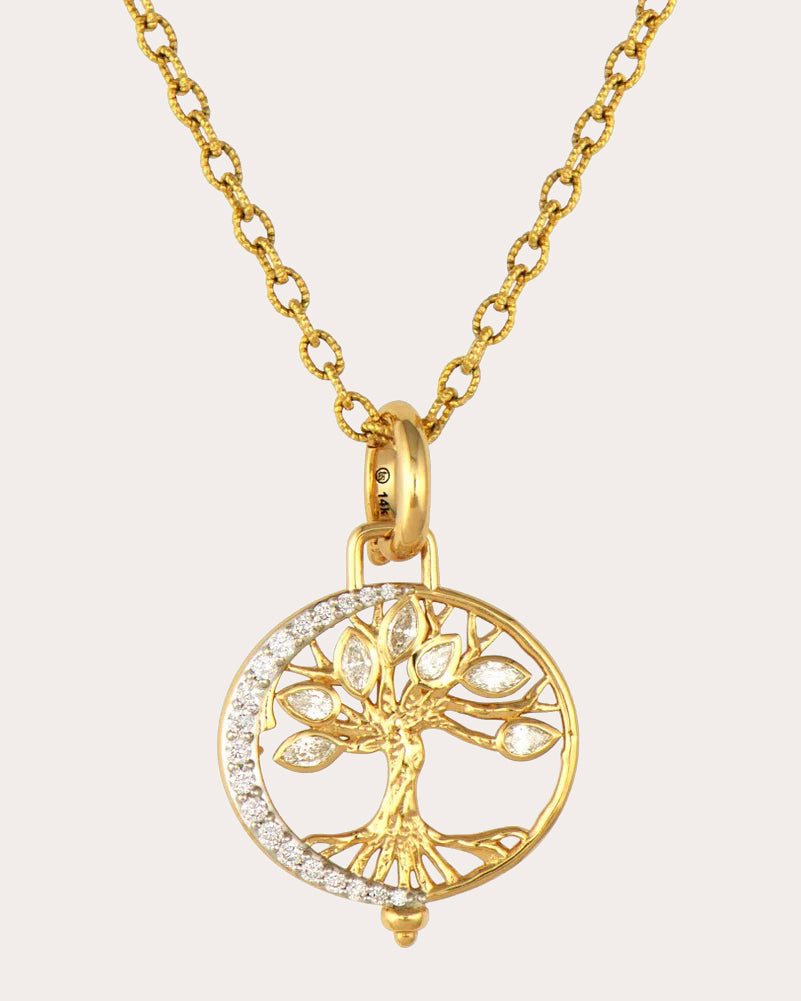 Diamond New Moon Tree of Life Pendant