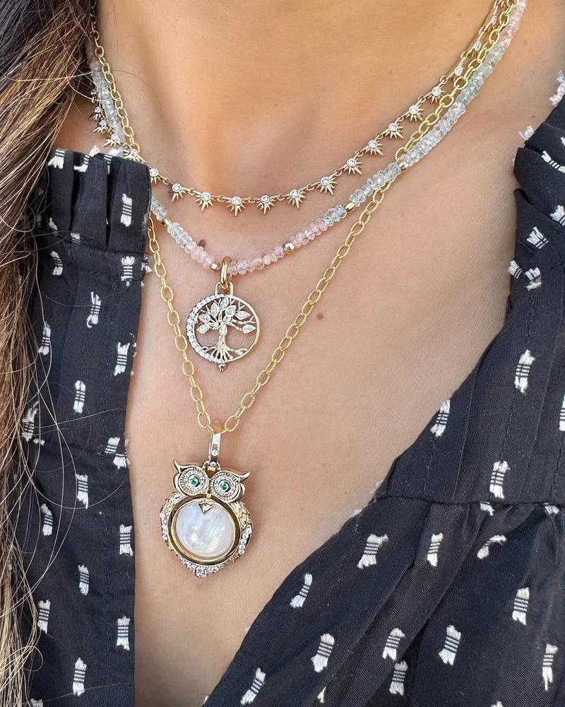 Diamond New Moon Tree of Life Pendant
