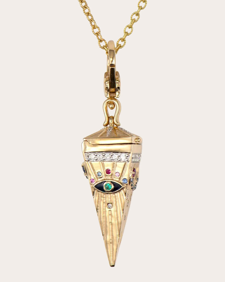 14k Gold Evil Eye Pendulum Locket