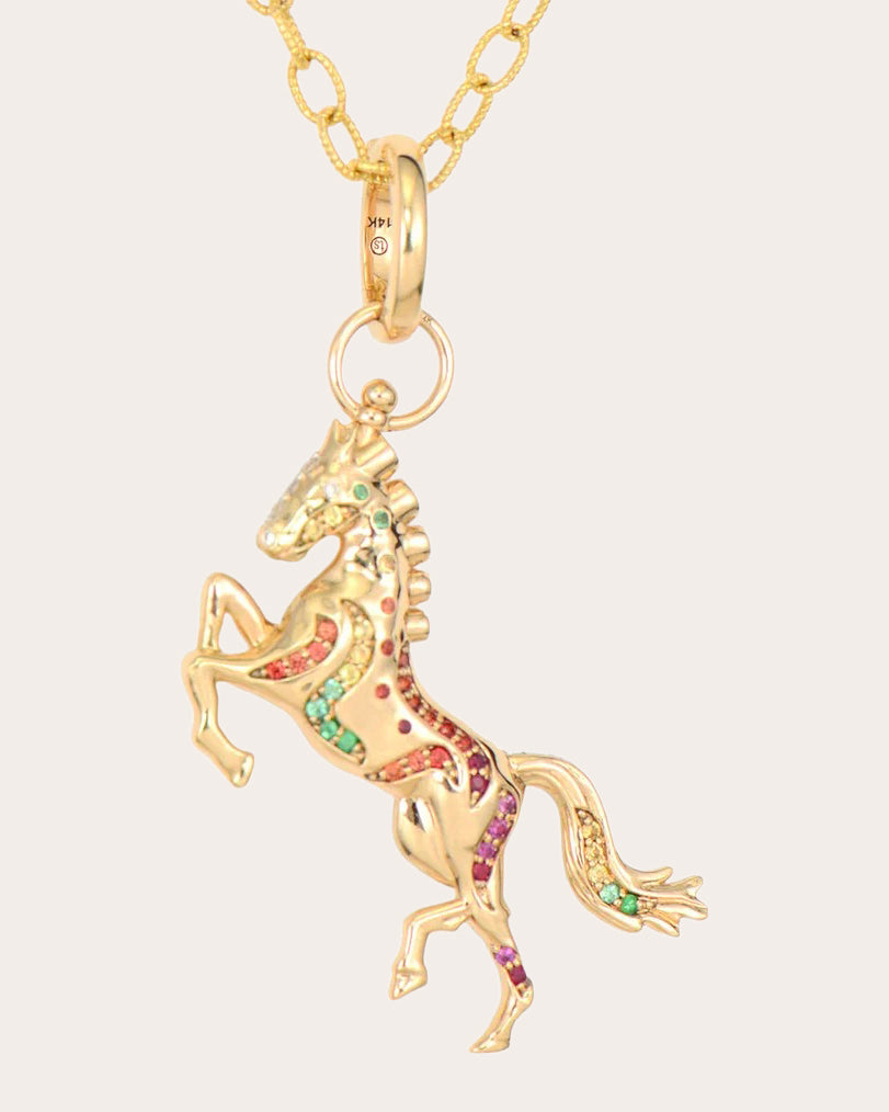 Rainbow Sapphire Fire Horse Pendant