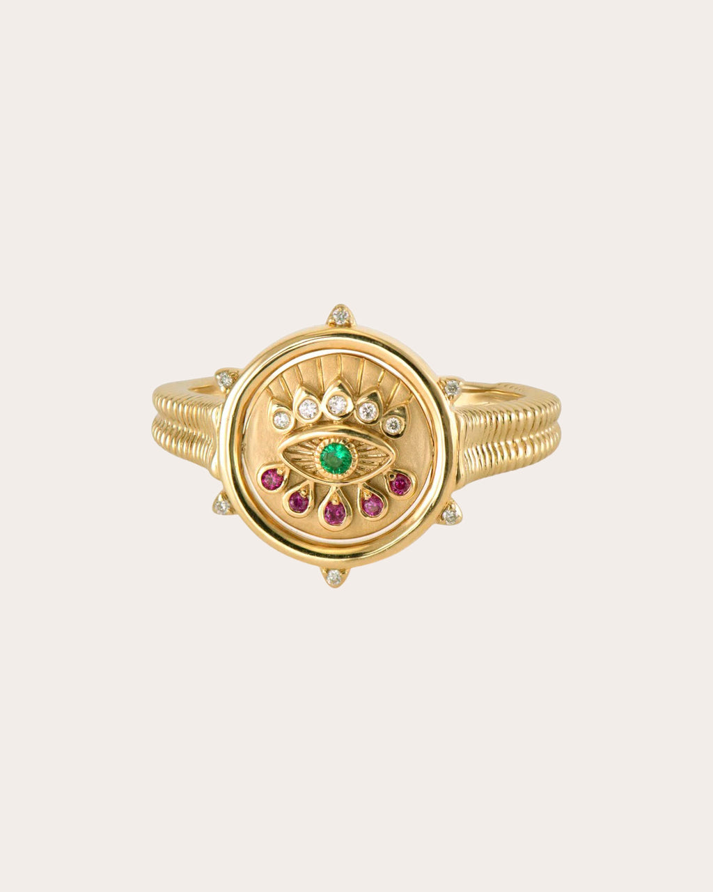 14k Gold Hamsa & Evil Eye Flip Ring