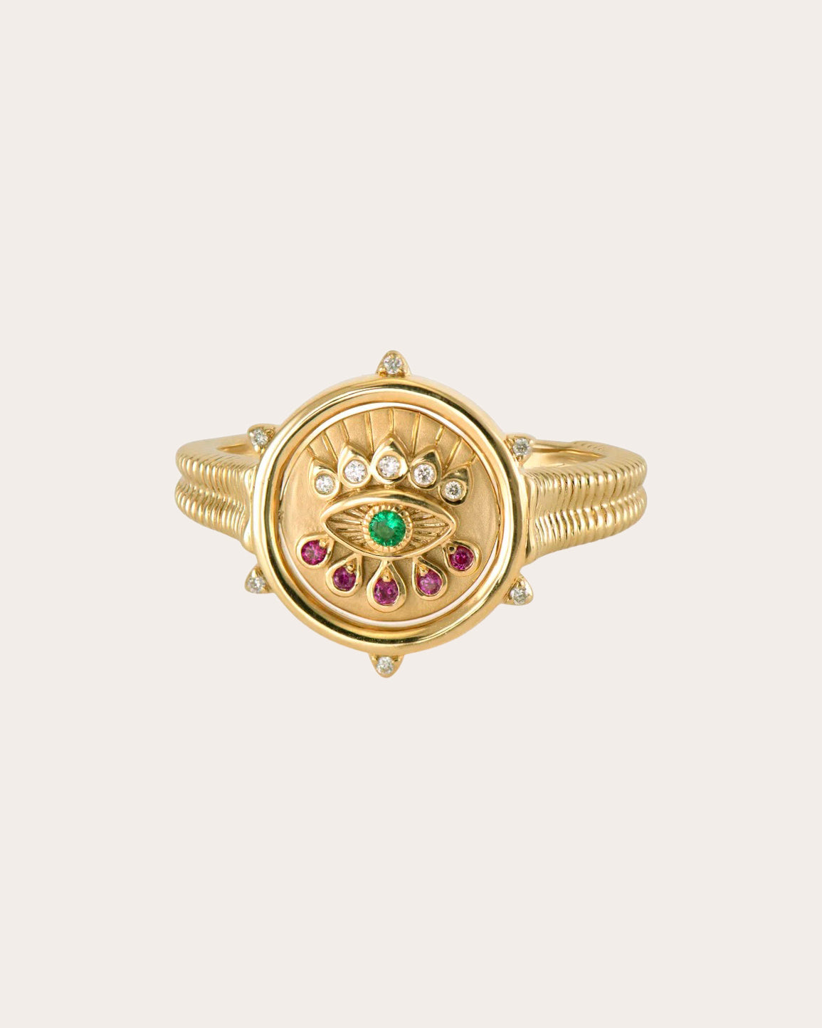 14k Gold Hamsa & Evil Eye Flip Ring