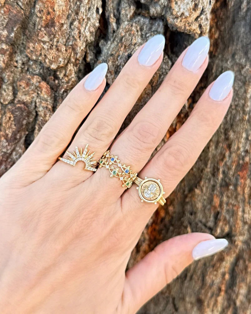 14k Gold Hamsa & Evil Eye Flip Ring