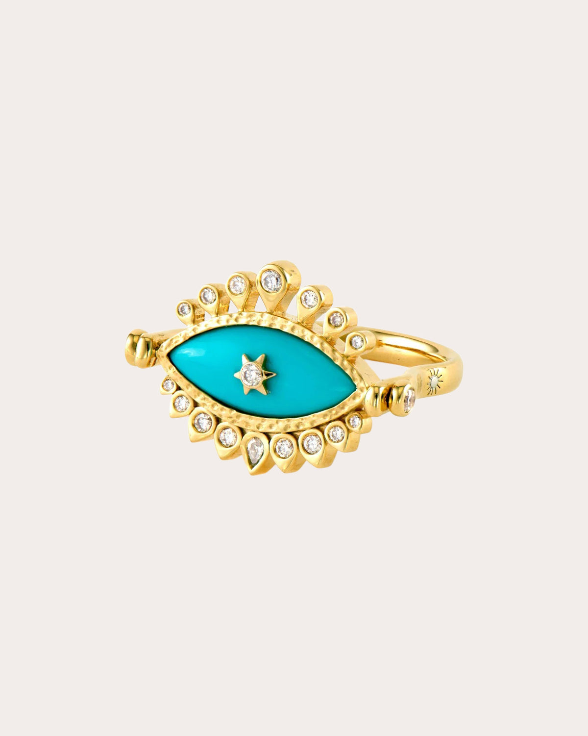 14k Gold Bejeweled Evil Eye Flip Ring