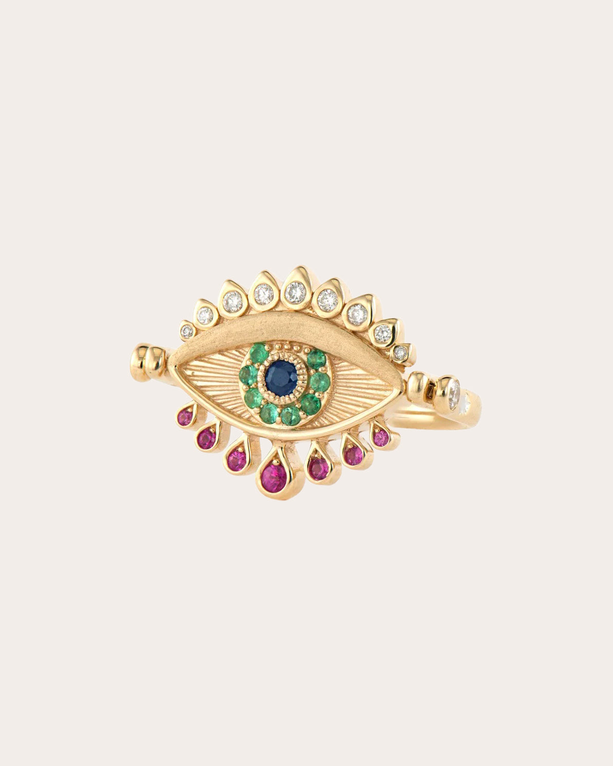 14k Gold Bejeweled Evil Eye Flip Ring