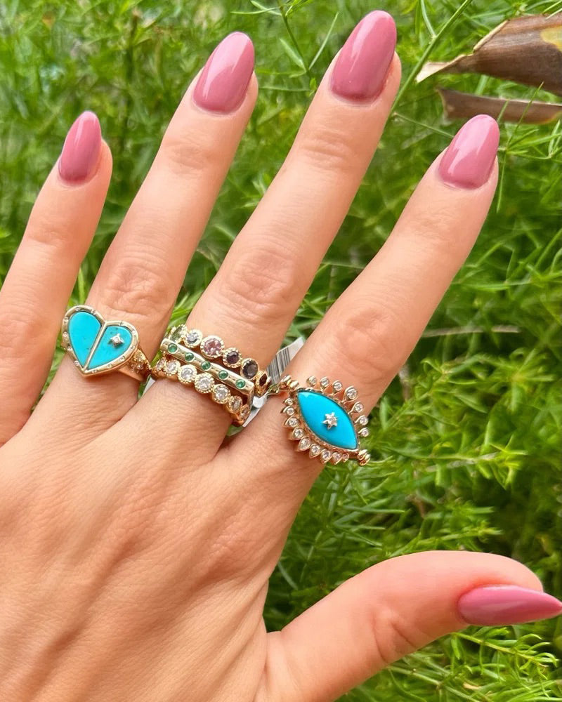 14k Gold Bejeweled Evil Eye Flip Ring