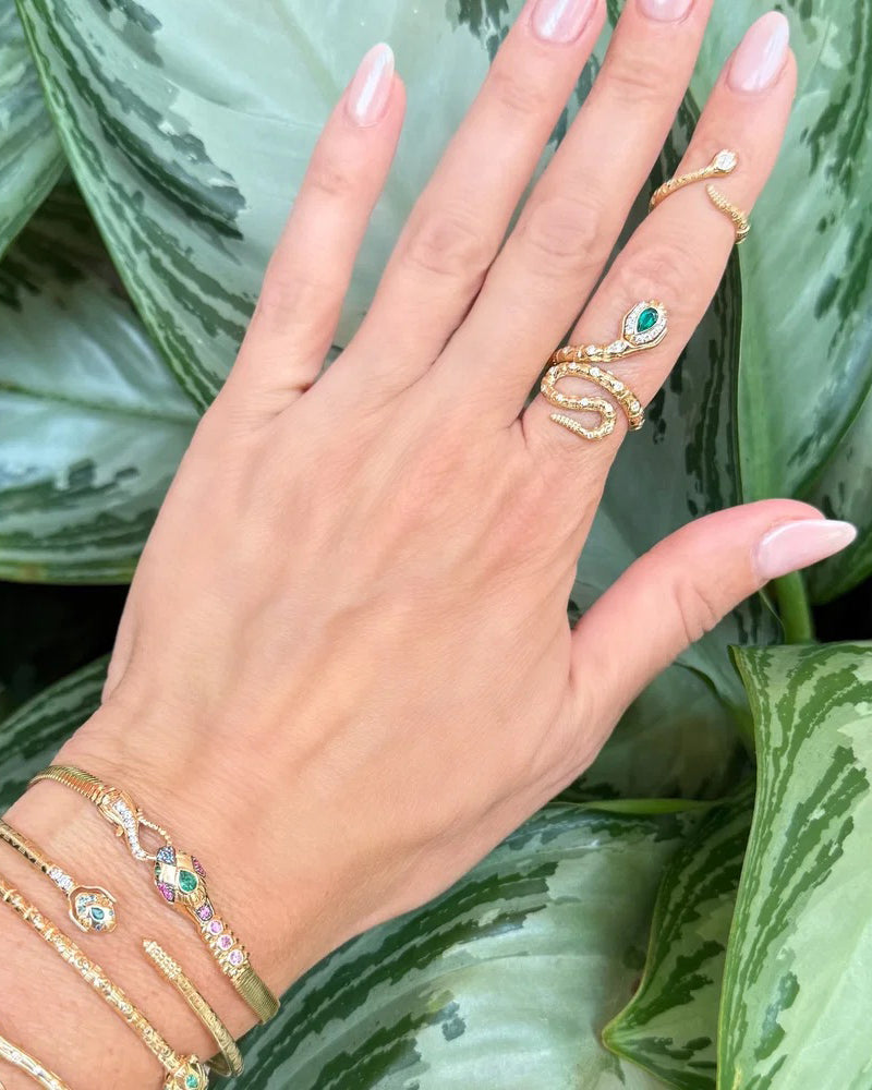 Emerald & Diamond Tiny Rattlesnake Ring