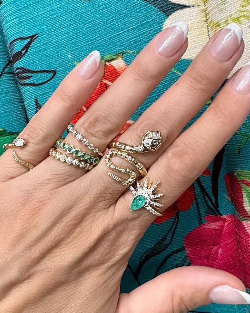 Emerald & Diamond Tiny Rattlesnake Ring