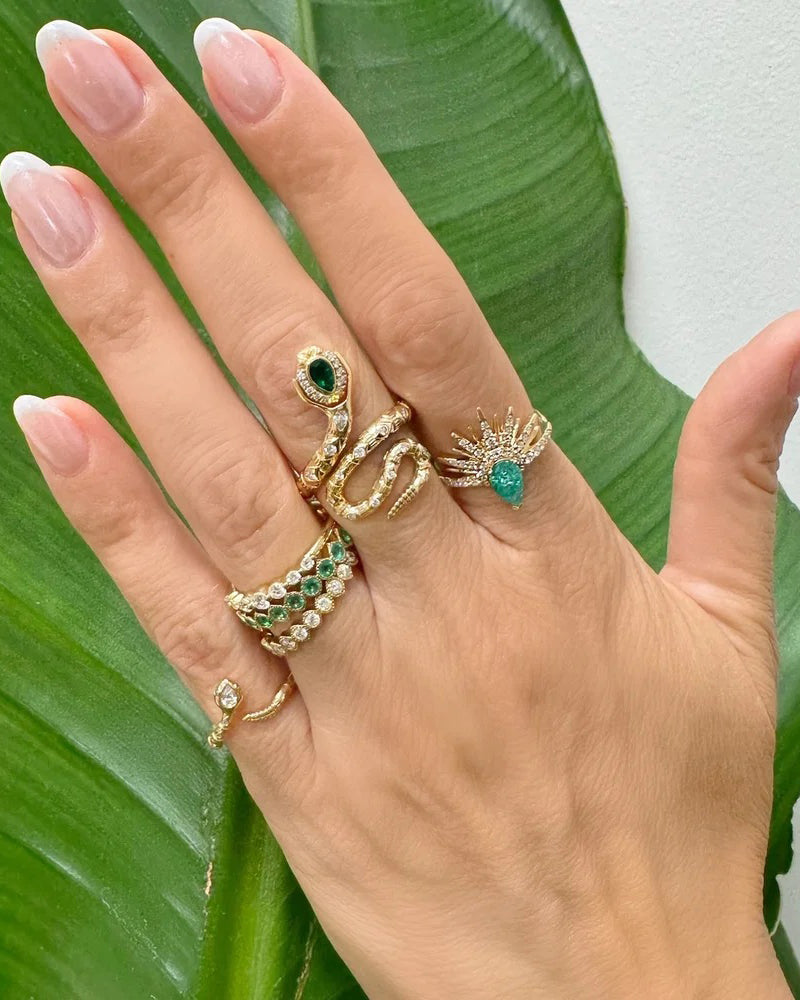 Emerald & Diamond Tiny Rattlesnake Ring