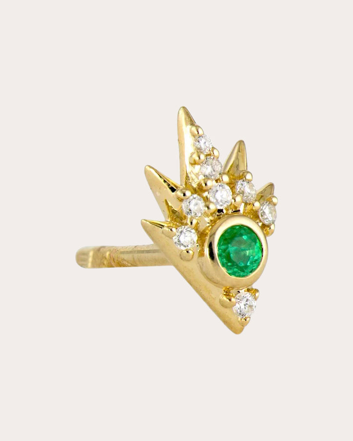 Diamond & Emerald Shooting Star Stud Earring