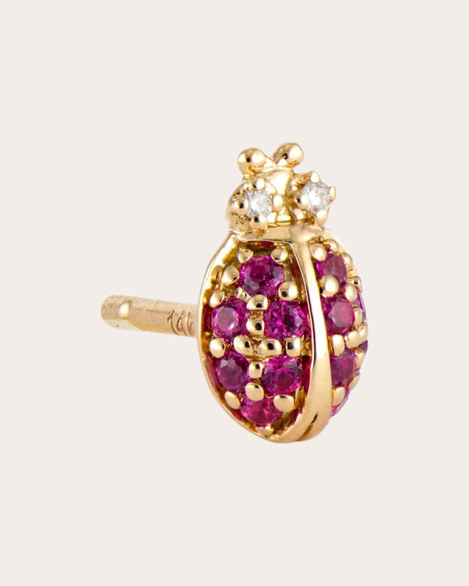 Pink Sapphire Pavé Ladybug Stud Earring
