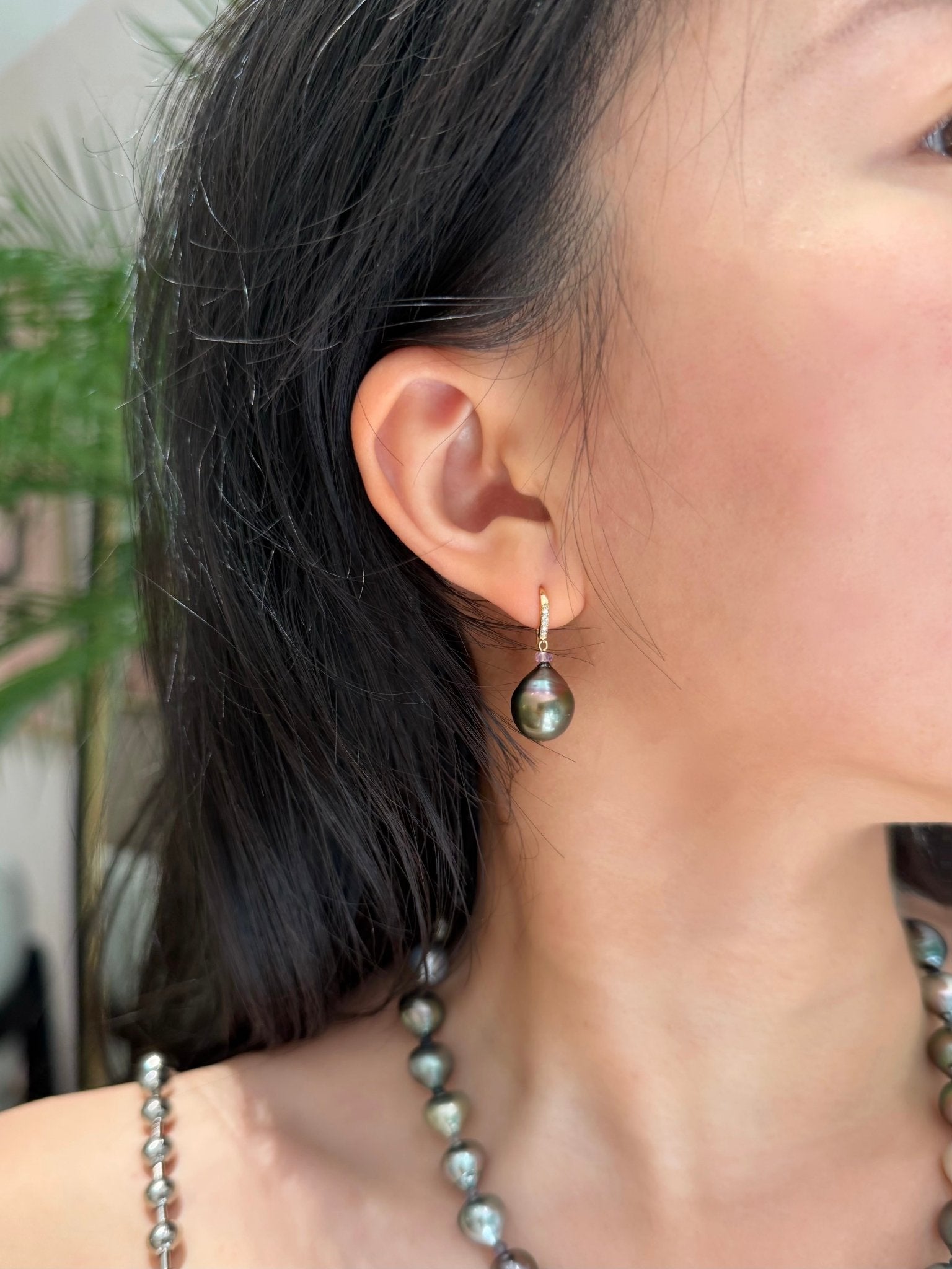 Tahitian Pearl & Diamond Drop Earrings