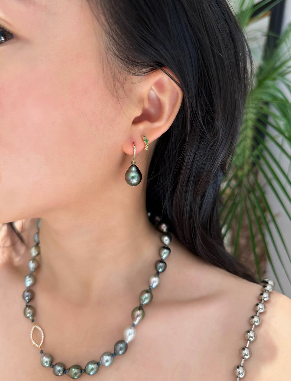 Tahitian Pearl & Diamond Drop Earrings