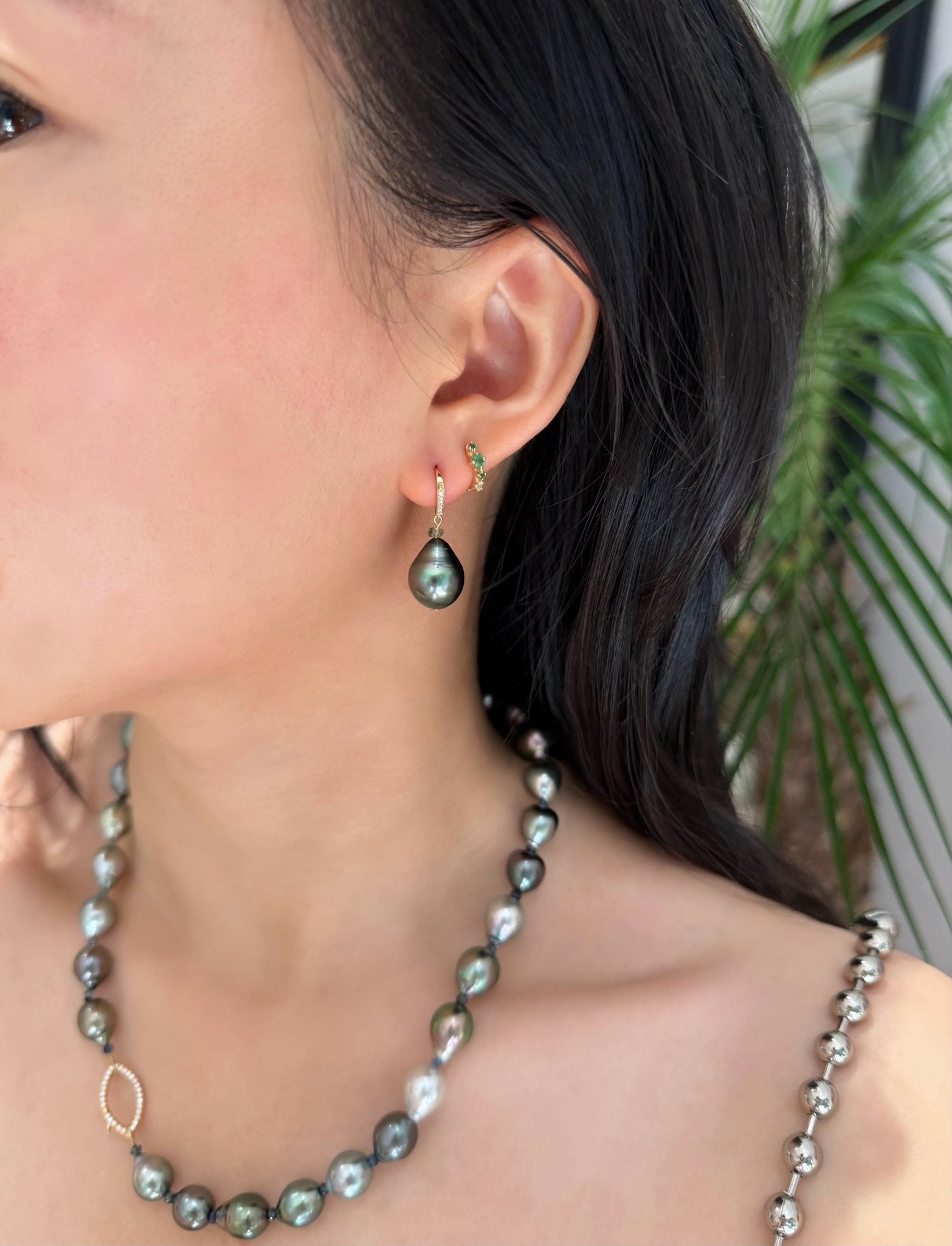 Tahitian Pearl & Diamond Drop Earrings