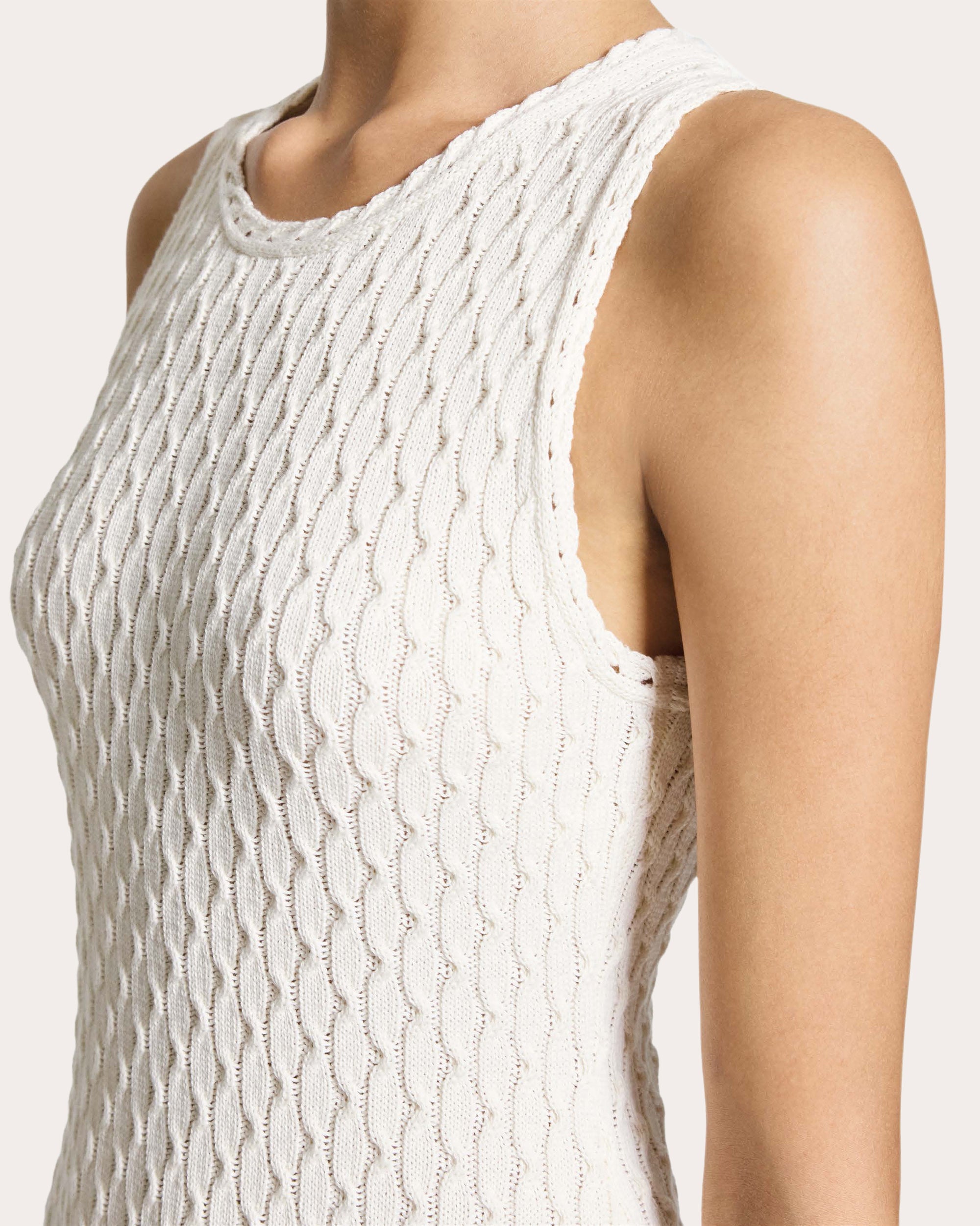 cotton knit tank dress Mini Knit Tank Dress with Pearl Trim Cream