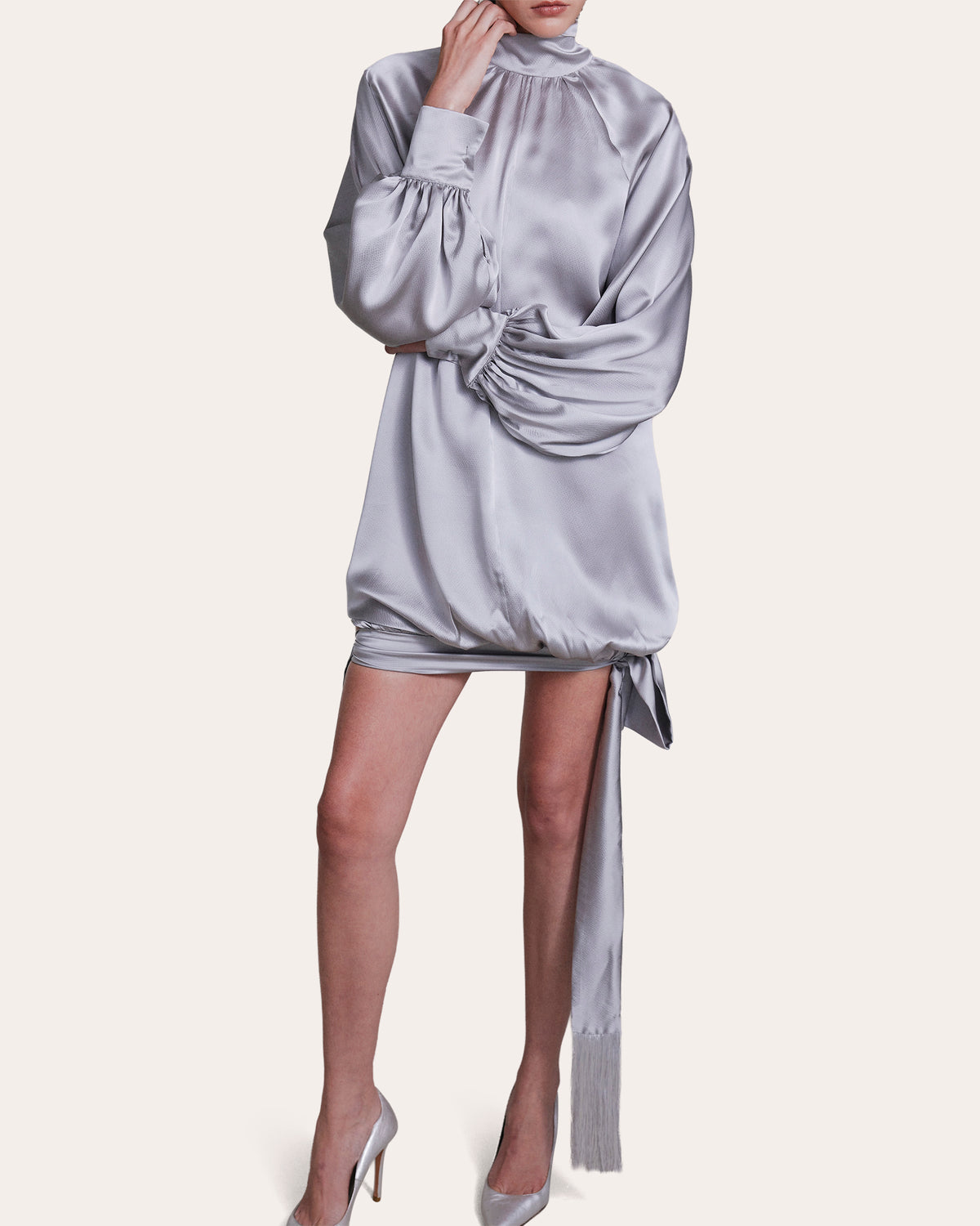 Tide Draped Silk Tie Mini Dress