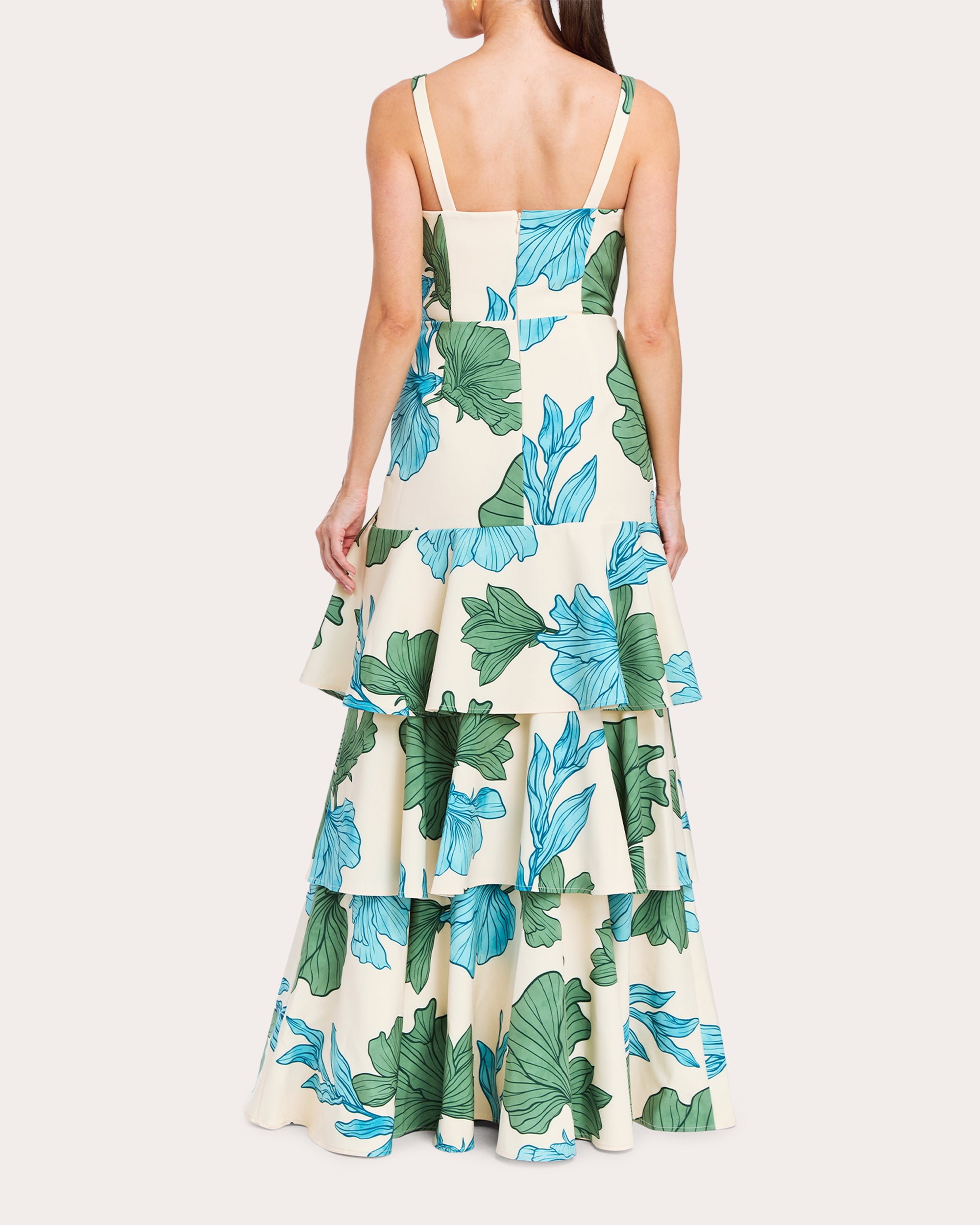 Torero Floral Crepe Convertible Tiered Gown