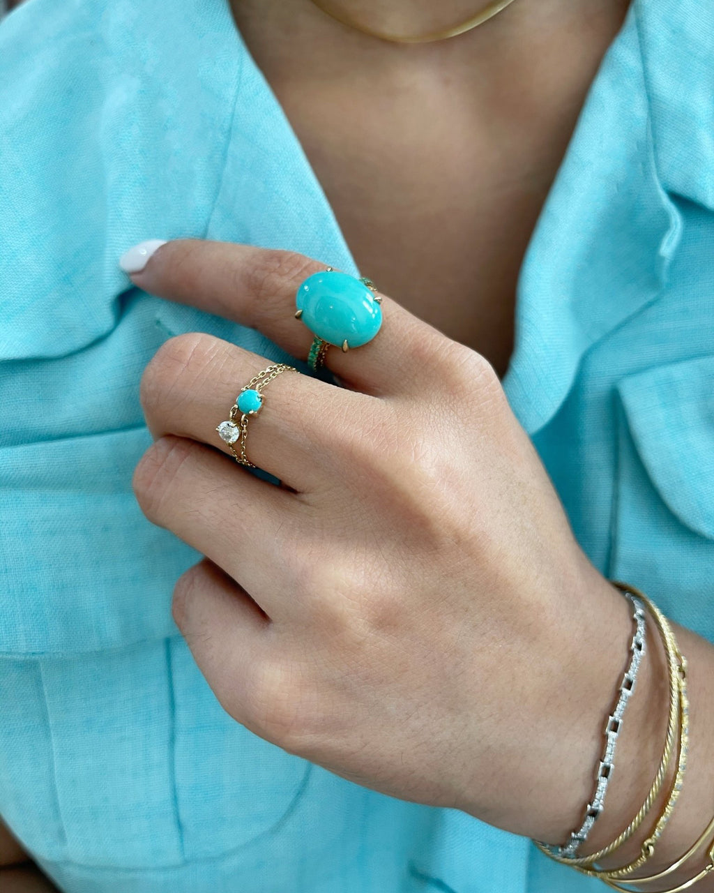 Turquoise & Emerald Globe Ring