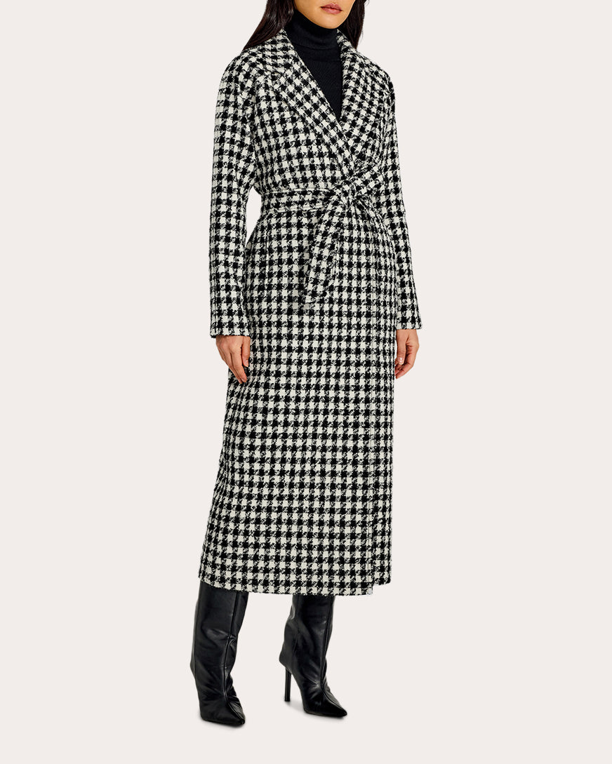 Tweed Houndstooth Alpaca Maxi Raglan Sleeve Coat