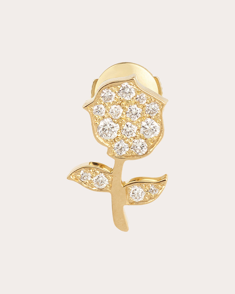 Diamond & 18k Gold Rose Antique Stud Earring