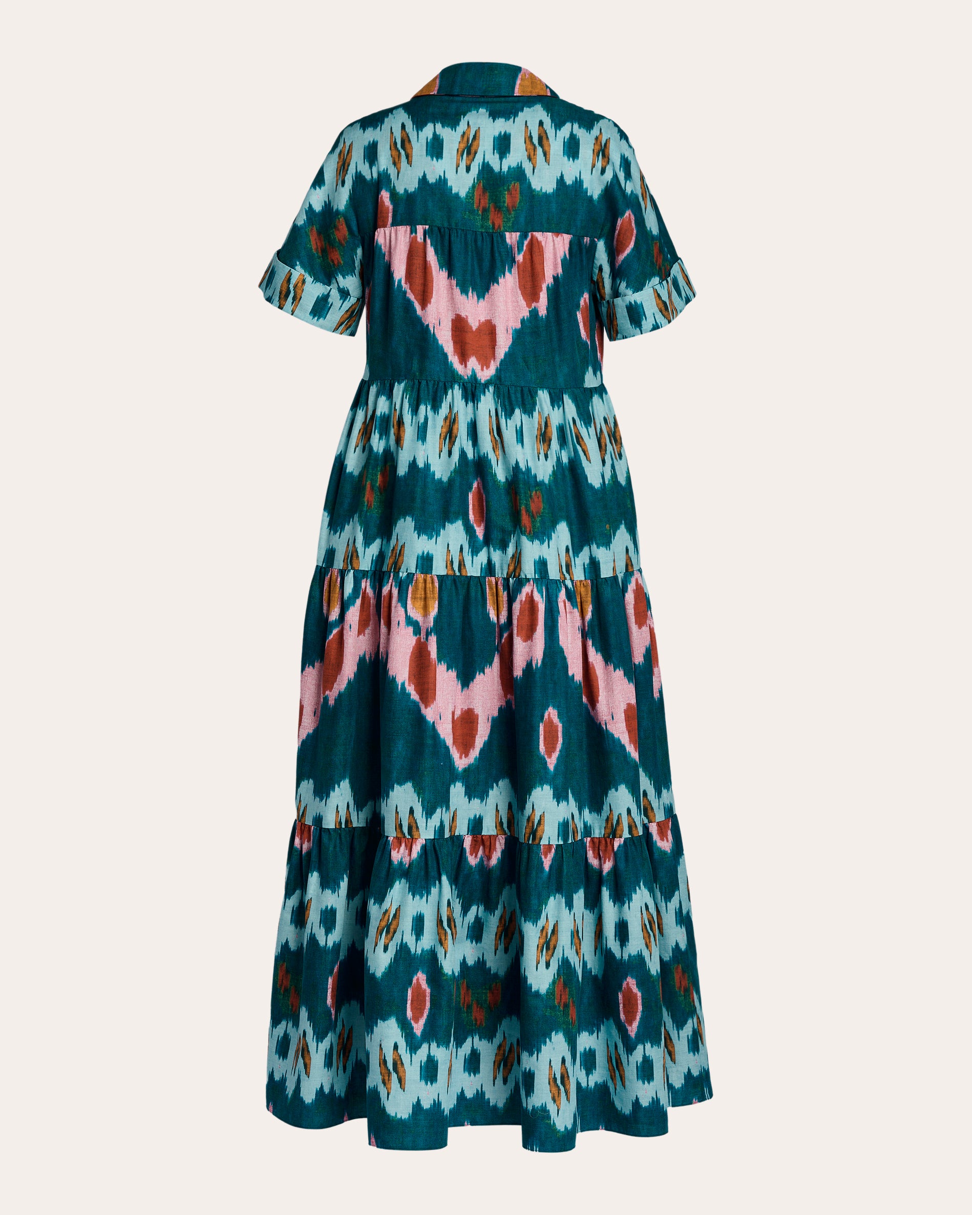 Ikat Cotton Tiered Midi Shirt Dress