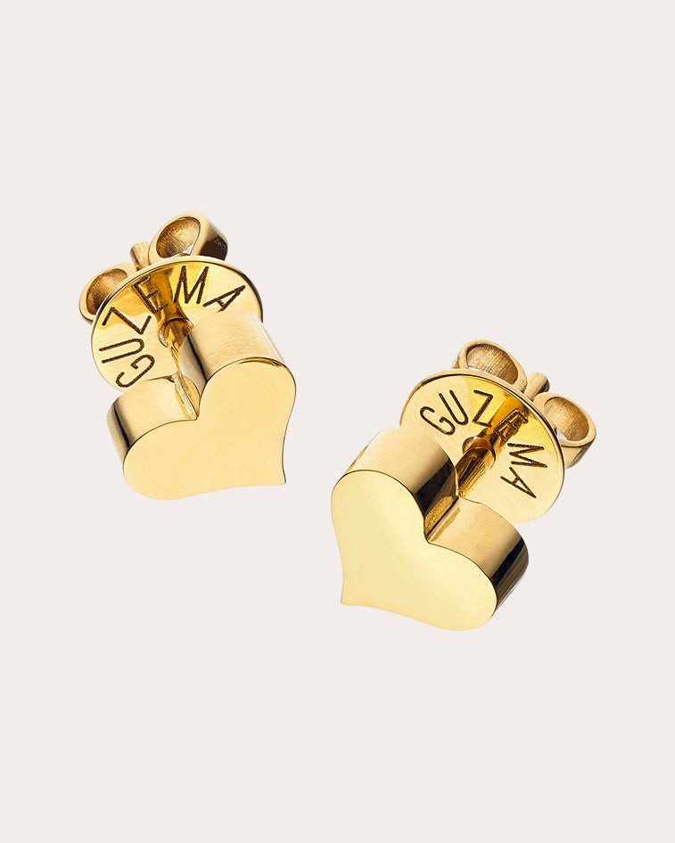 18k Gold Puffed Heart Stud Earrings