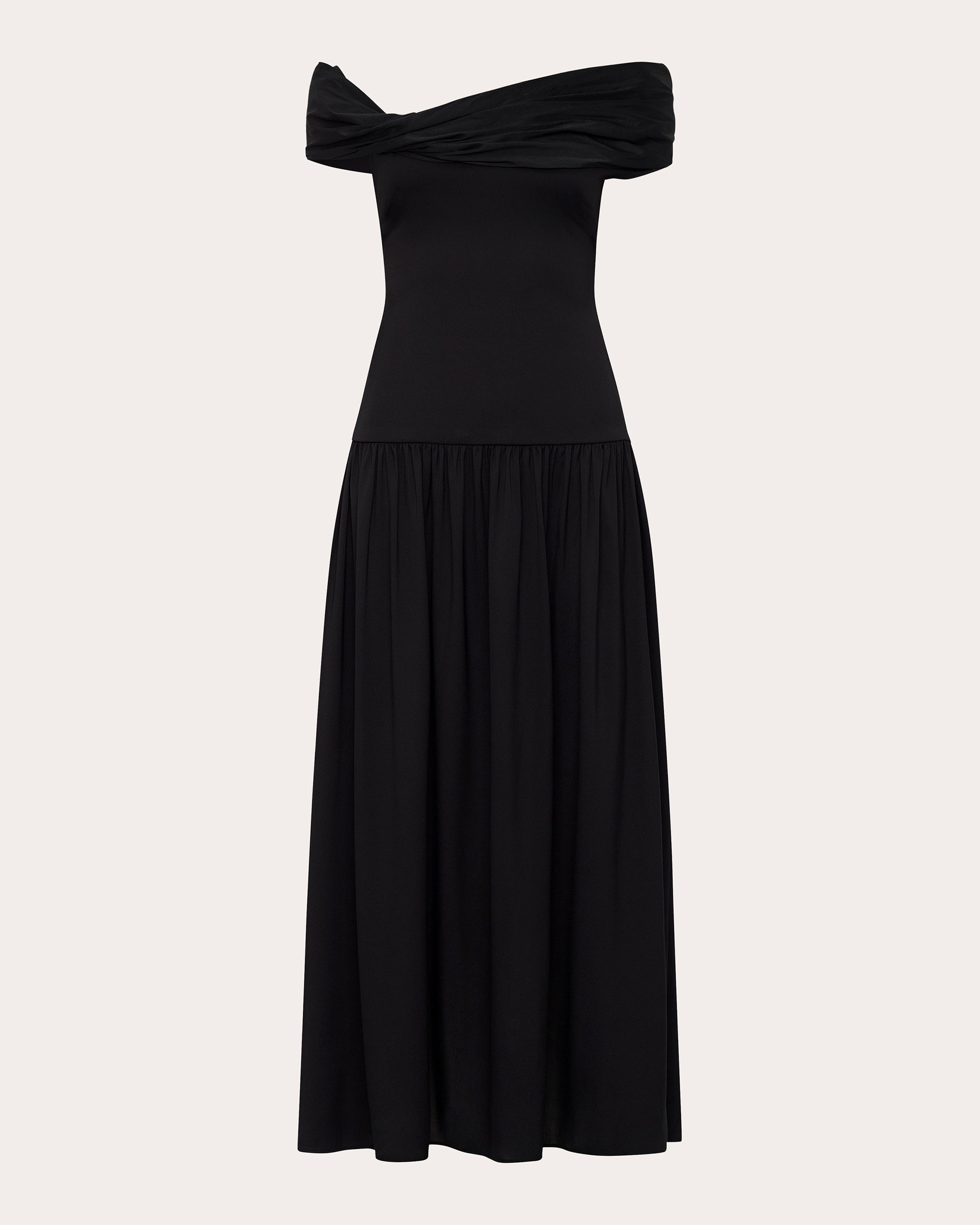 Veda Draped Off-the-Shoulder Satin Midi Dress