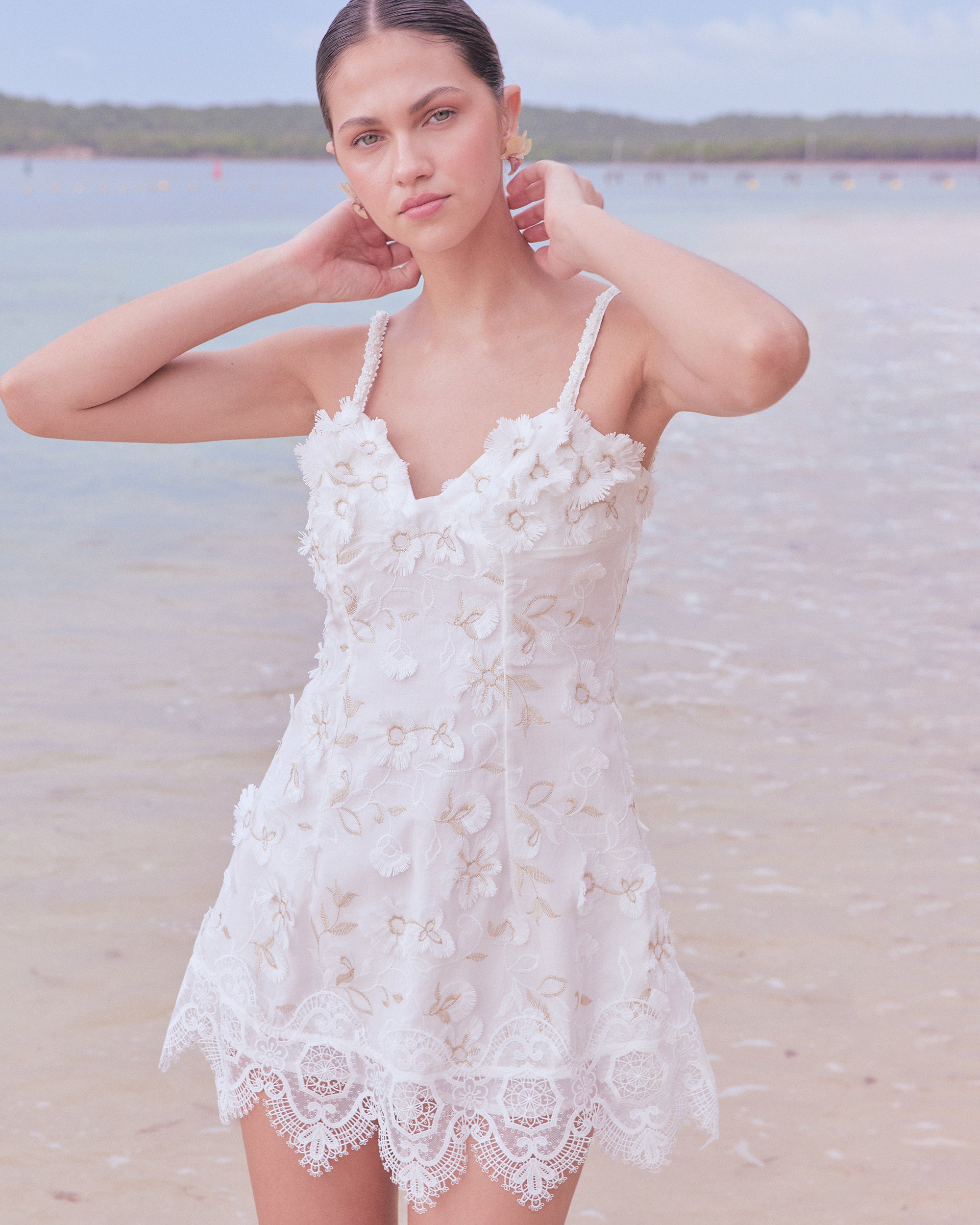 Viole Embroidered Floral Cotton A-Line Mini Dress | Olivela Viole Embroidered Floral Cotton A-Line Mini Dress | Olivela