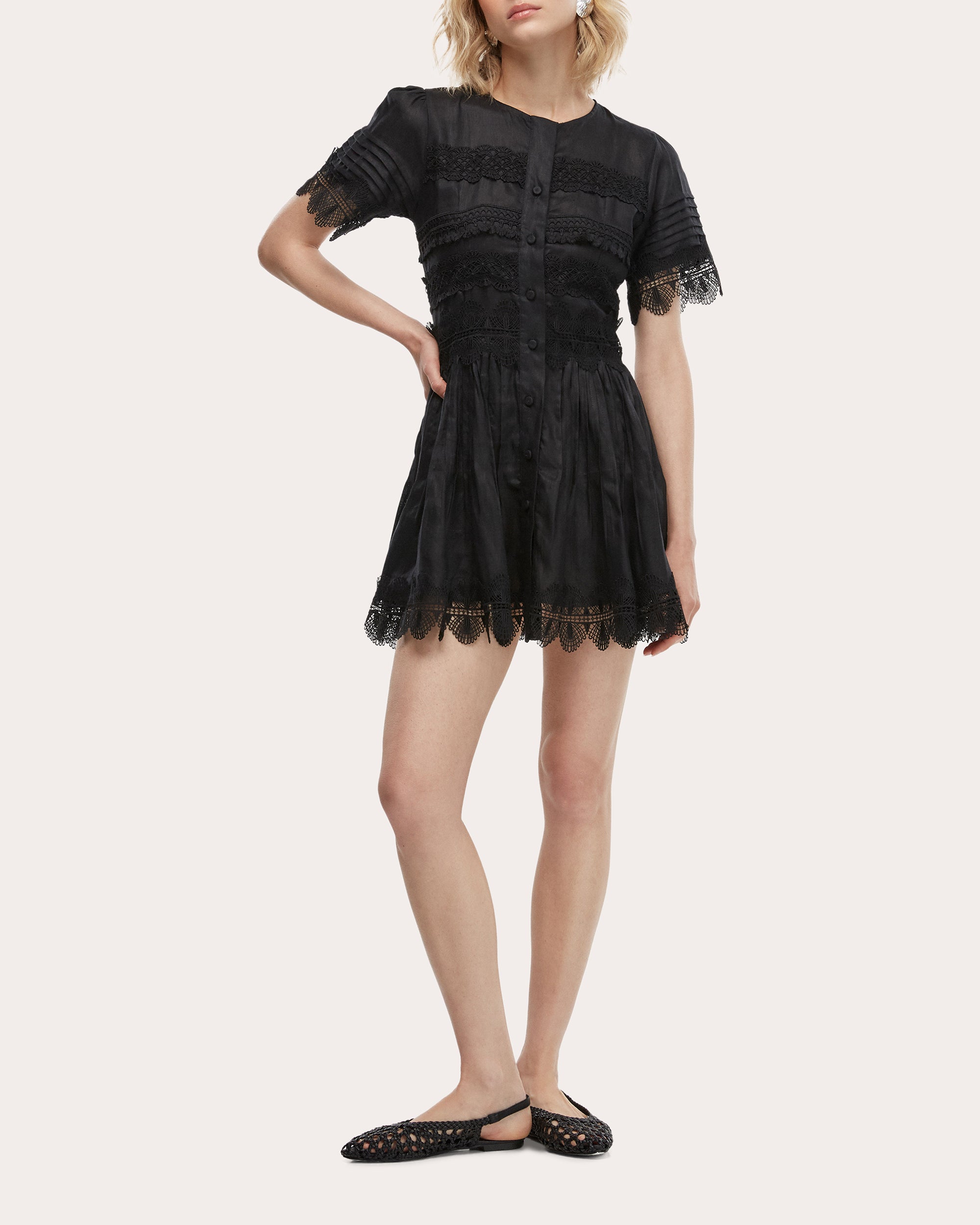 Violetta Embroidered Lace Linen Mini Dress | Olivela Violetta Embroidered Lace Linen Mini Dress | Olivela