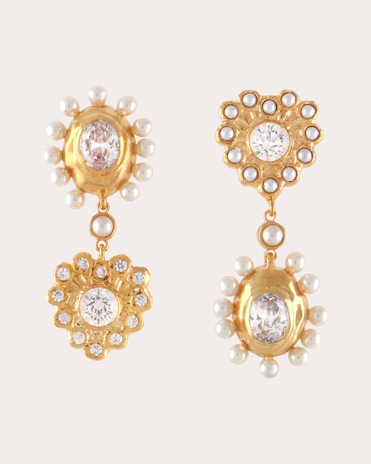 Pearl & Cubic Zirconia Mismatched Drop Earrings