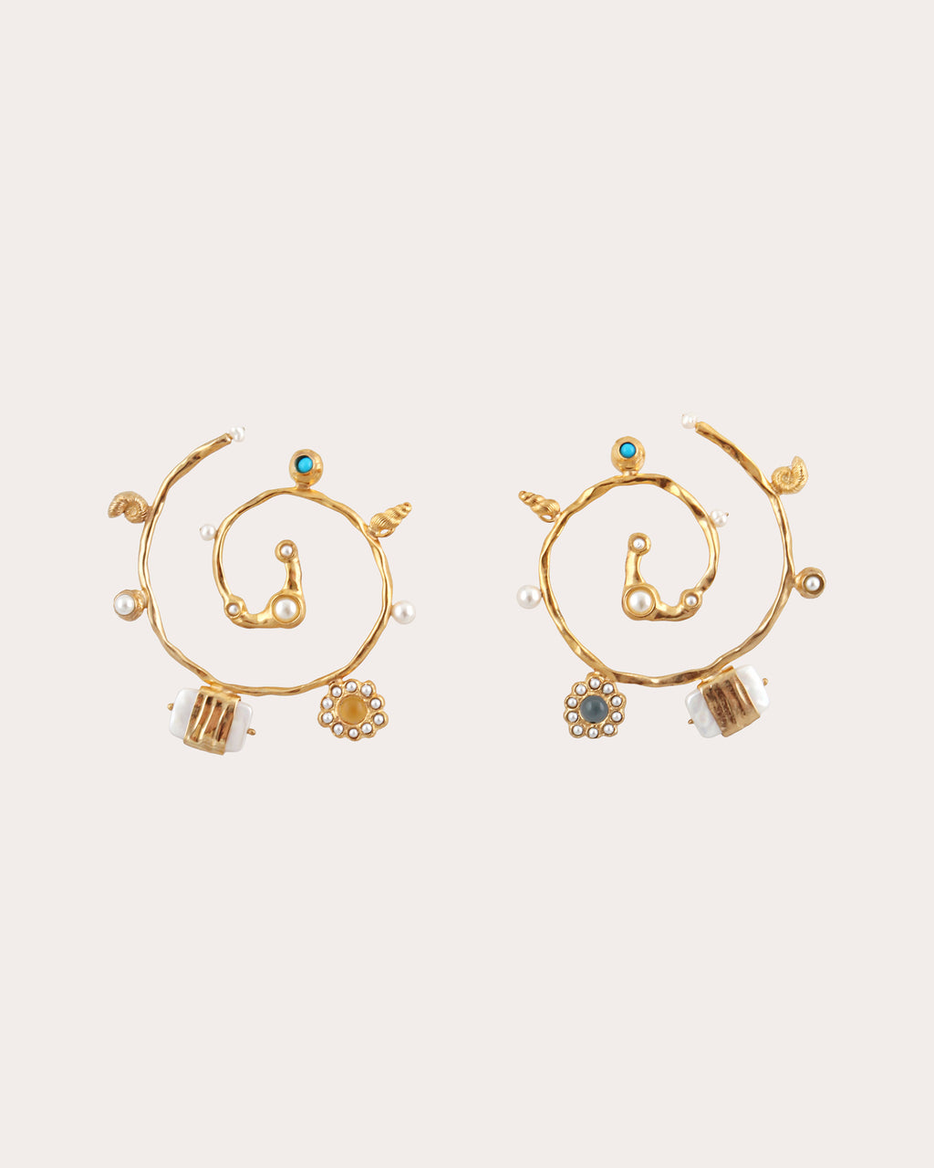 Cultured Pearl Cabochon Twirl Earrings